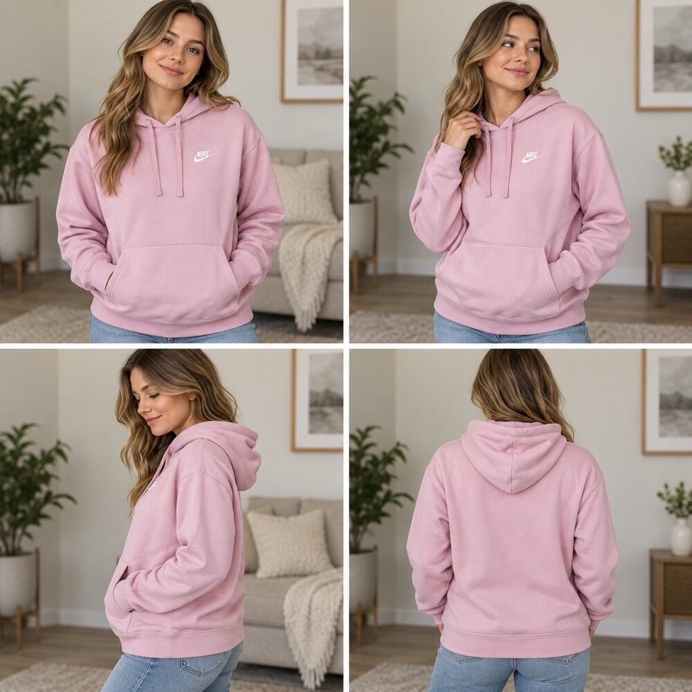 Nike Sportswear Hoodie Women’s M Pink Embroidered Swoosh Pullover